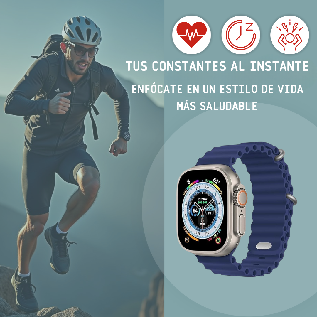 SMARTWACH ULTRA PRO + 2 CORREAS (NEGRO + AZUL)
